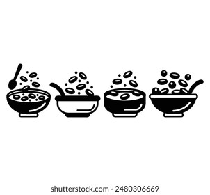 bowl cereal meal snack food icons vector design black white color illustration collection set