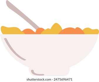 Tazón de leche de cereal ilustración de dibujos animados. Desayuno comida Vector diseño estilo plano. Gráfico de cuchara de cereales de naranja amarilla