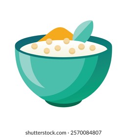 Bowl of Cereal with Milk Vector Illustration - Cartoon, Clipart and Line Art Design