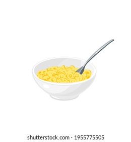 Bowl of cereal with spoon. Healthy breakfast. Vector illustration cartoon flat icon isolated on white background.