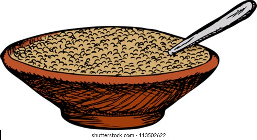 Bowl of cereal with spoon over white background