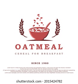 
a bowl of cereal with two oats vintage retro style oatmeal logo design