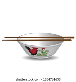 Bowl of Chicken Noodle with rooster image, vector EPS10