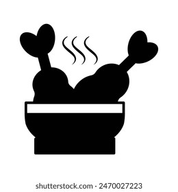 bowl with chicken pieces icon silhouette