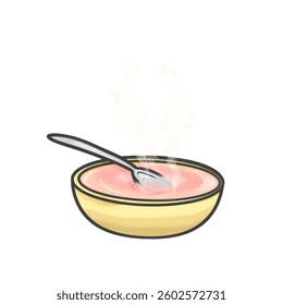 a bowl of chicken porridge without a background