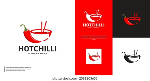 bowl and chili pepper abstract logo, spicy food, natural, design graphic illustration.