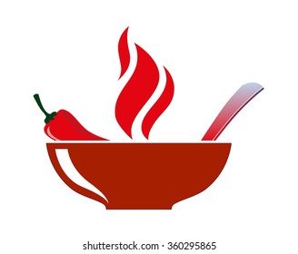 bowl chili pepper flames burning soup vector illustration