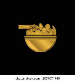 Bowl With Chinese Food gold plated metalic icon or logo vector