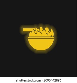 Bowl With Chinese Food yellow glowing neon icon