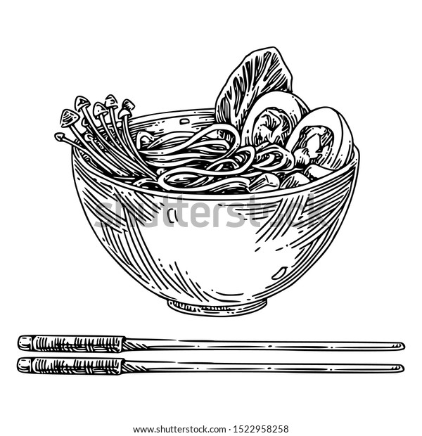Bowl Chinese Soup Ramen Chopsticks Sketch Stock Vector (Royalty Free