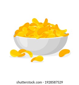 Bowl of chips in trendy cartoon style. Pile of crisps in a bowl. Vector illustration isolated on white background.