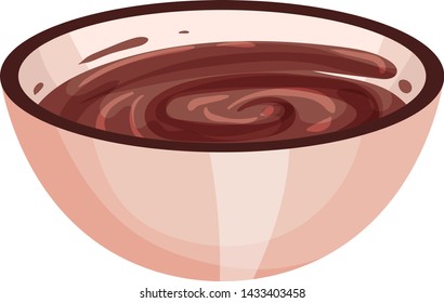 Bowl with chocolate spread. Vector illustration on white background.