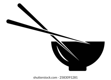 Bowl chop stick icon. Black bowl icon. Chop sticks icon. Chinese cuisine food symbol icon use for logo, app, ui, design, template. Vector illustrator