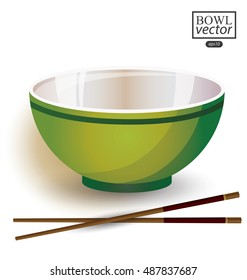 Bowl and chopstick isolated on white background. Vector illustration.