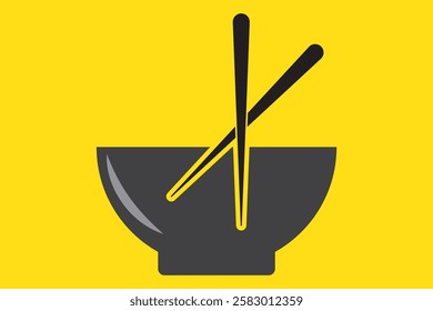 Bowl With Chopsticks black Flat Icon On White Background.