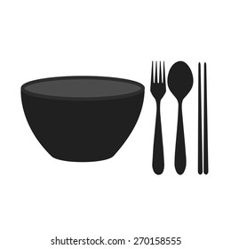 bowl, chopsticks, fork and spoon