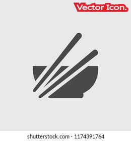 Bowl and Chopsticks Icon isolated sign symbol and flat style for app, web and digital design. Vector illustration.