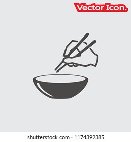 Bowl and Chopsticks Icon isolated sign symbol and flat style for app, web and digital design. Vector illustration.