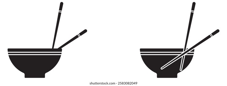 Bowl and Chopsticks Icon isolated sign symbol and flat style for app, web and digital design Bowl of noodles with a pair of chopsticks line icon. eps 10