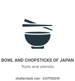 Bowl and chopsticks of japan vector icon on white background. Flat vector bowl and chopsticks of japan icon symbol sign from modern tools and utensils collection for mobile concept and web apps 