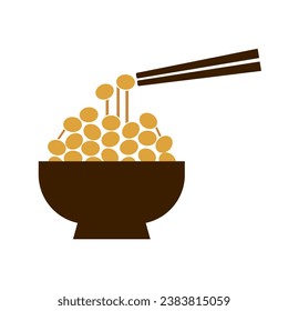 Bowl, chopsticks and natto icon. Vector.