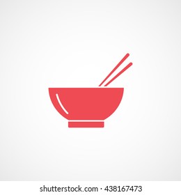 Bowl With Chopsticks Red Flat Icon On White Background