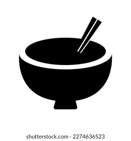 Icono de la silueta de Bowl y palillos. Comida. Vector.