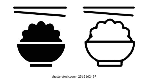 Bowl And Chopsticks Vector Icon Set. Eating or eating place symbol.