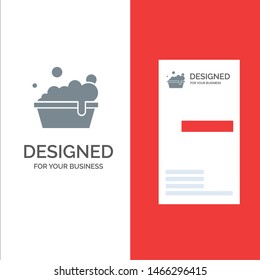 Bowl, Cleaning, Washing Grey Logo Design and Business Card Template. Vector Icon Template background