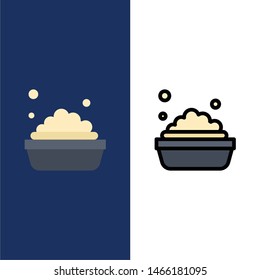 Bowl, Cleaning, Washing  Icons. Flat and Line Filled Icon Set Vector Blue Background. Vector Icon Template background