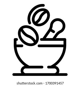 Bowl and coffee seeds icon. Outline bowl and coffee seeds vector icon for web design isolated on white background