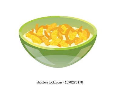 Bowl of corn flakes with milk Vector Illustration isolated on White Background