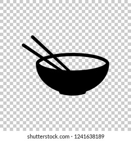 Bowl and couple of chopsticks. Asian icon. Black symbol on transparent background