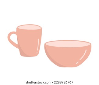 
Bowl and cup. Vector illustration