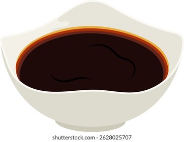 Bowl of Dark Soy Sauce Illustration Isolated on White Background