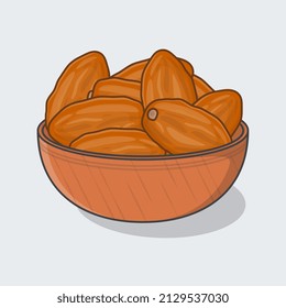 Ilustración Del Vector De Caricaturas De Frutos Bowl Of Dates Fechas Alimentos Para Frutas Para Iftar En El Icono Plano De Ramadán