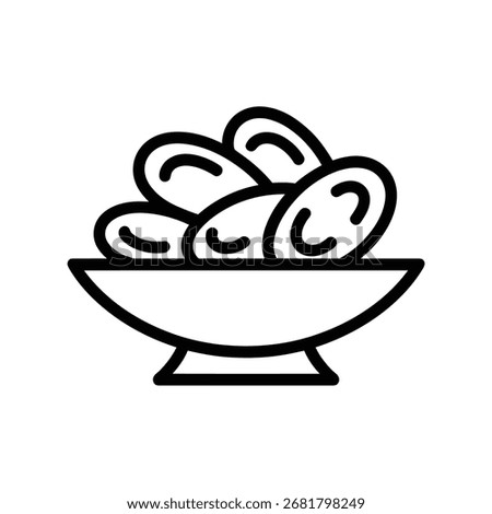 Bowl of dates fruit line icon vector