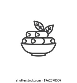 Bowl of dates line icon. linear style sign for mobile concept and web design. Dry date outline vector icon. Symbol, logo illustration. Vector graphics