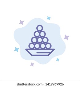 Bowl, Delicacy, Dessert, Indian, Laddu, Sweet, Treat Blue Icon on Abstract Cloud Background