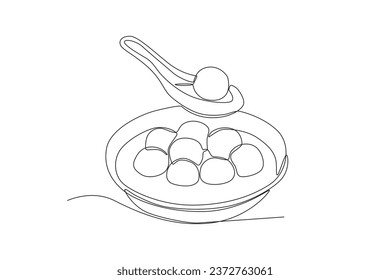 A bowl of desert tangyuan. Dongzhi festival one-line drawing