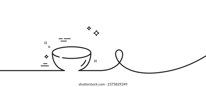 Bowl dish line icon. Continuous one line with curl. Tableware plate sign. Food kitchenware symbol. Bowl dish single outline ribbon. Loop curve pattern. Vector