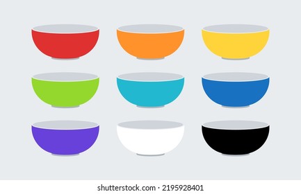Bowl, plato. Conjunto de platos de colores. Icono de cocina, elemento de diseño de símbolos. Ilustración aislada de vectores