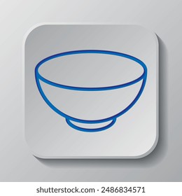 Bowl, dish simple icon vector. Flat design. Paper cut design. Cutted blue symbol with shadow. Gray badge button, gray background.ai