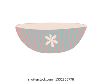 Bowl Dishware, Cute Ceramic Crockery Cookware Vector Illustration