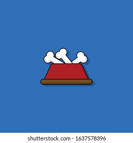 bowl for dog with bones icon or symbol. cartoon style.color icon.isolated on blue background.