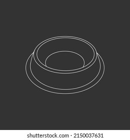 Bowl for dog pet in doodle style, vector illustration. Animal bowl outline for print and design. Isolated element drawn in chalk on black background. Graphic icon, symbol food pet