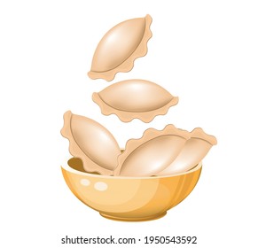 A bowl of dumplings. Ukrainian national dish Vector illustration.