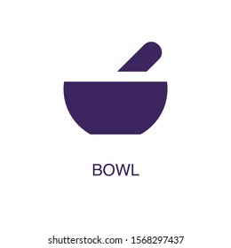 Bowl element in flat simple style on white background. Bowl icon, with text name concept template