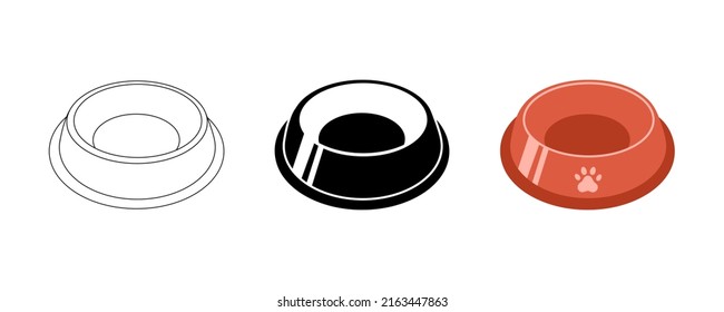 Bowl empty for dog and cat pet in flat style, vector illustration. Animal bowl silhouette for print and design. Isolated color element on white background. Graphic icon, symbol food pet