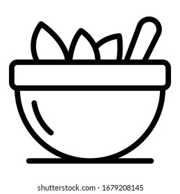 Bowl with eucalyptus leaves icon. Outline bowl with eucalyptus leaves vector icon for web design isolated on white background